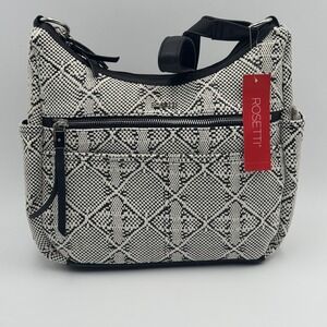 Rosetti Drew Coho Convertible Hobo Handbag Geo Straw Black White NWT Kohls
